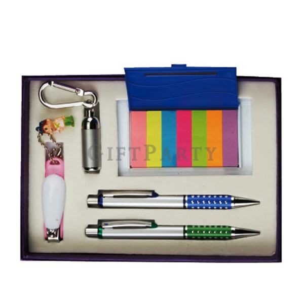 [SE4080927AE55]伸縮焦聚手電筒+七色條便利貼+指甲刀+鑽石筆禮盒組Telescopic focus flashlight + seven-color strip post-it stic