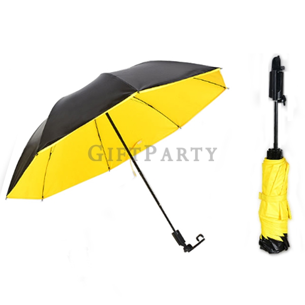 黑膠三折自拍傘超强防紫外線遮陽傘, Black plastic tri-fold selfie umbrella