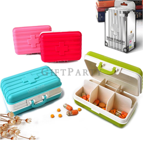 Colorful plastic mini medicine  kit 6 compartment suitcase pill box,旅行箱藥盒分格藥盒6格藥盒