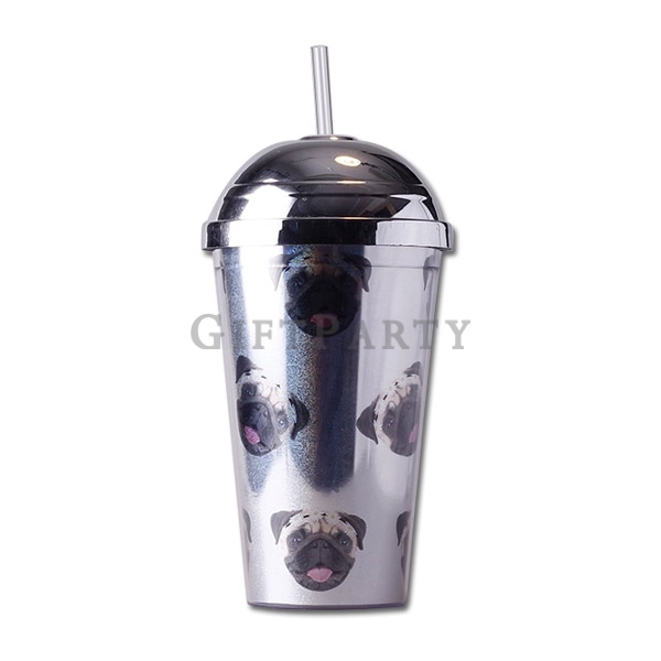 狗狗禮品,狗杯,動保贈品,客製化禮品,授權贈品,紀念品,百貨週年慶贈品,銀色電鍍杯,-雙層電鍍吸管杯450ml