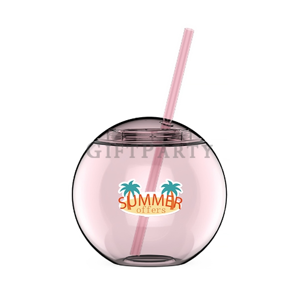 round ball shaped sluch yard cup with straw​​​​​​​,圓球造型,圓球杯,啤酒贈品,啤酒紀念品,客製化禮品,650ml圓球塑料杯帶吸管