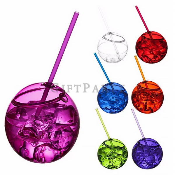 round ball shaped sluch yard cup with straw​​​​​​​,圓球造型,圓球杯,啤酒贈品,啤酒紀念品,客製化禮品,650ml圓球塑料杯帶吸管
