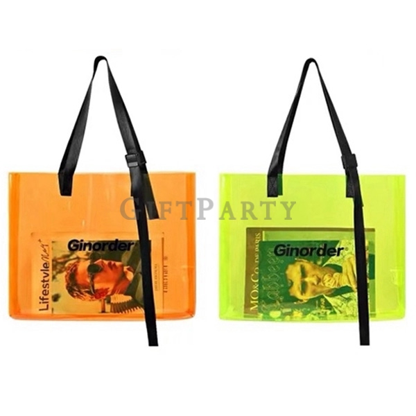 OEM Logo Printed PVC Plastic Hand Bag for Shopping,客製pvc手提袋,pvc購物袋,vogue手提袋,客製企業禮品,廣告贈品定制,潮牌贈品,客製PVC