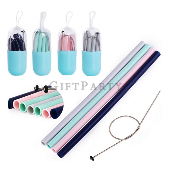 Eco Friendly Silicone  Collapsible Straws With Case,矽膠吸管,禮品,環保禮品,贈品,股東會贈品,硅膠折疊吸管膠囊盒,Advertising gift