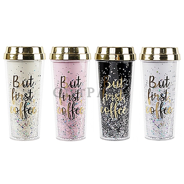 Double Wall Plastic Coffee Mug With Gold Cover,金蓋雙層塑料咖啡杯480ml,Advertising gifts, promotional gifts, 