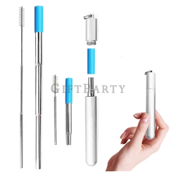Foldable Stainless Steel  Straw with Aluminum Case,304不鏽鋼伸縮吸管登山扣盒,Advertising gifts, promotional gif