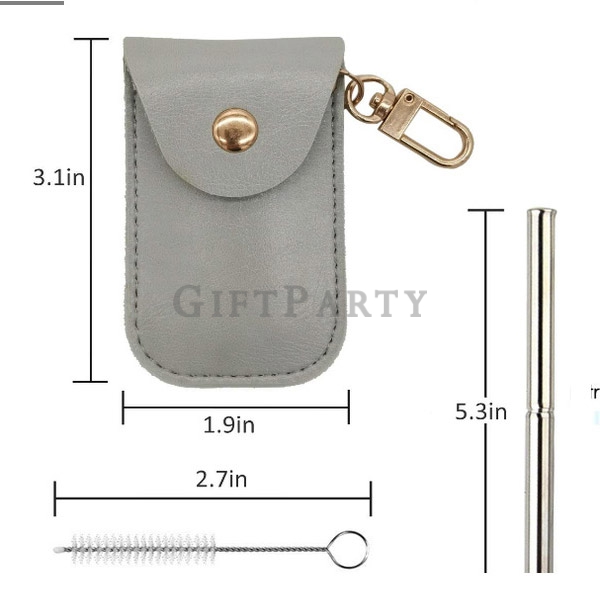 Drinking Straws Folding Straws Portable Set,不鏽鋼伸縮吸管皮套