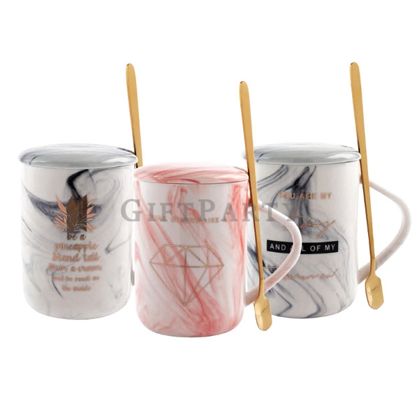 Marble ceramic mug with spoon,禮品,贈品,大理石紋瓷杯+金色湯匙