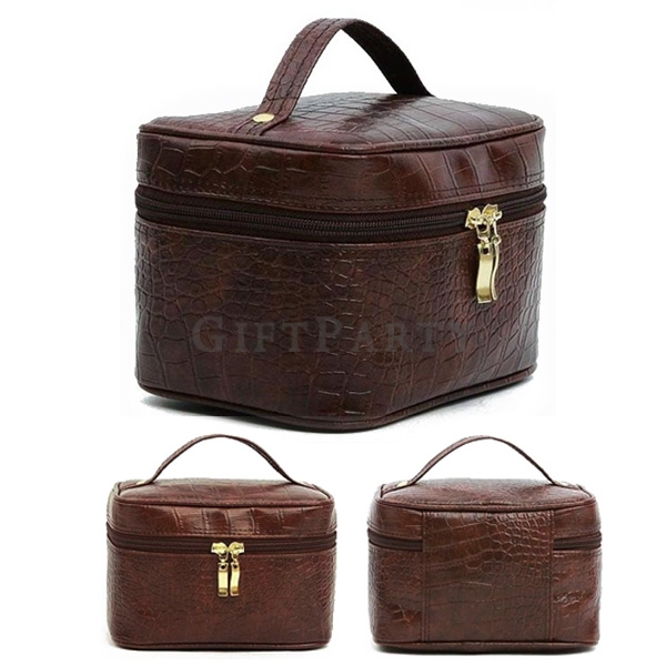 彩妝贈品OEM,高質感化妝包,方型皮革鱷魚紋化妝包, Square leather crocodile pattern cosmetic bag