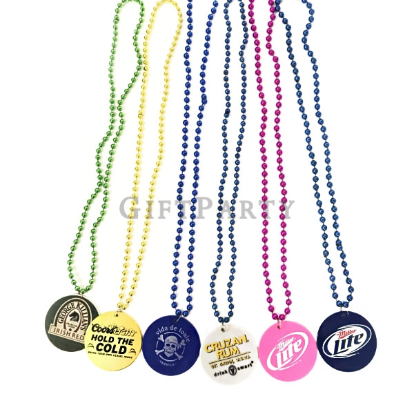 Custom logo printed plastic medallion mardi gras bead necklace,狂歡節珠鍊獎章珠鍊項鍊