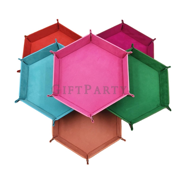 PU leather hexagonal storage tray flannel storage tray dice tray,PU皮革六角置物盤收納盤5