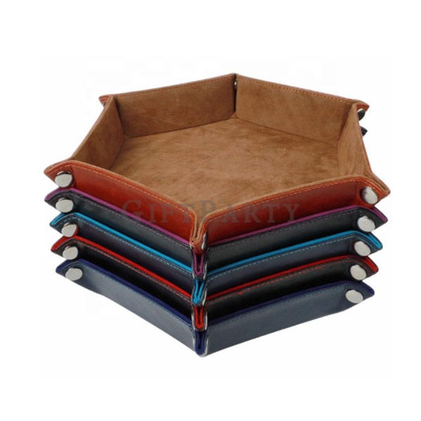 PU leather hexagonal storage tray flannel storage tray dice tray,PU皮革六角置物盤收納盤5