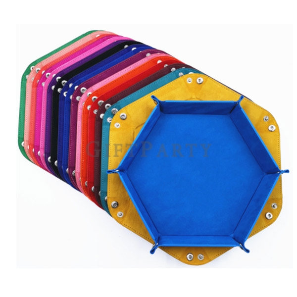 PU leather hexagonal storage tray flannel storage tray dice tray,PU皮革六角置物盤收納盤5
