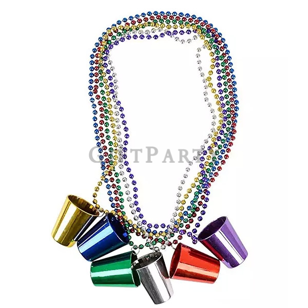 塑料Shot杯帶珠鍊,Mardi Gras Shot Glass Beads Necklace