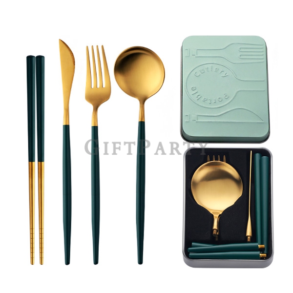 Stainless Steel  Travel Cutlery Set With Case Pocket-Sized Detachable Foldable Spoon Fork Knife,不鏽鋼葡