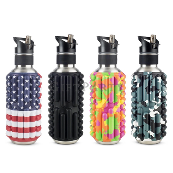 EVA roller massage shaft stainless steel exercise water bottle,健身禮品,運動水壺,按摩滾輪水瓶運動水壺750ml