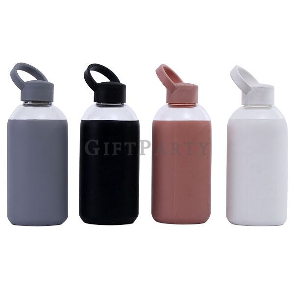 Glass Water Bottle With Silicone Sleeve,瑜珈水瓶,品牌贈品,品牌禮品,手提玻璃水瓶帶矽膠套