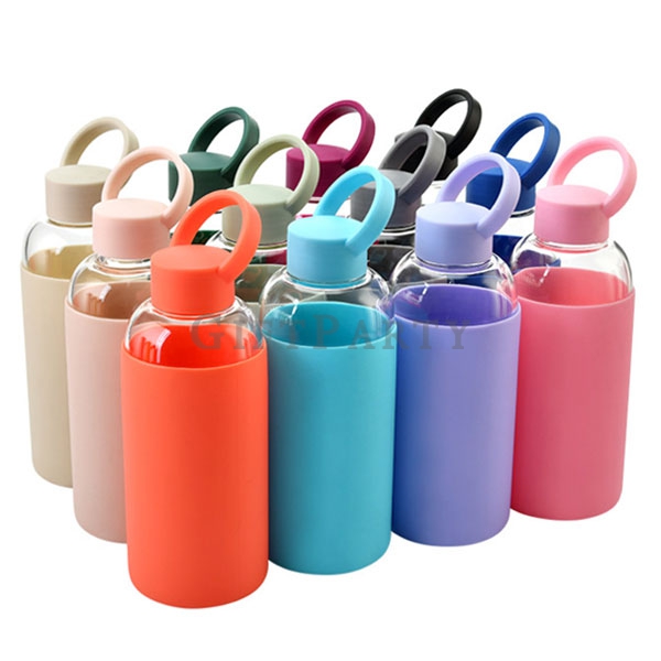 Glass water  bottle add silicone sleeve 600ml,矽膠套手提高硼硅玻璃水瓶600ML,Advertising gifts, brand souvenirs, 