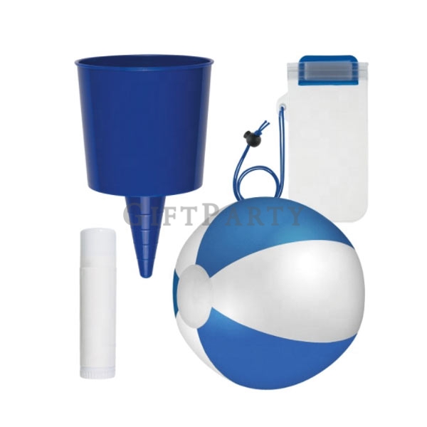 Summer gift kit, brand gift customization, advertising gift, beer gift set,4合1禮品組飲料杯架,護唇膏,防水手機套,海灘球