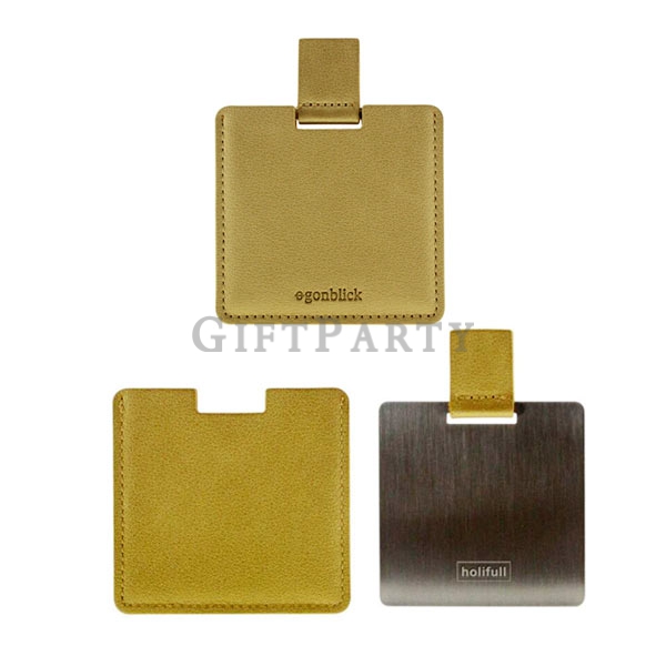 Square shape pu leather metal mirror pouch,化妝品贈品,彩妝贈品,企業禮品,品牌贈品,小鏡子,方形皮革鏡附皮套