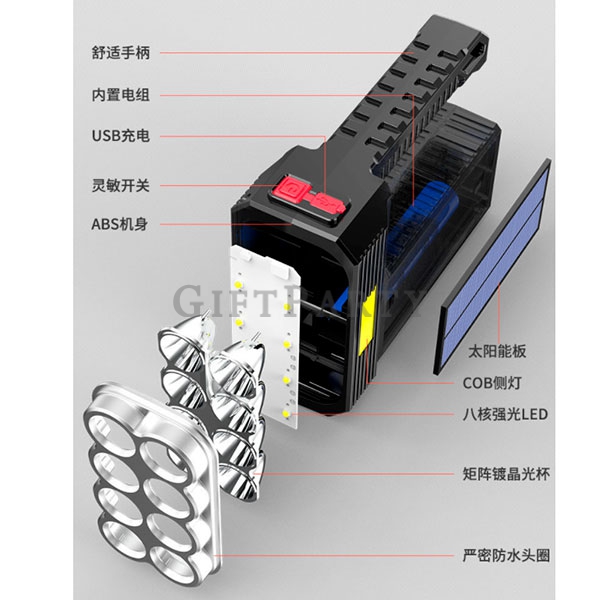 GP2340632Q3814-強光手電筒遠程探照燈USB+太陽能充電5