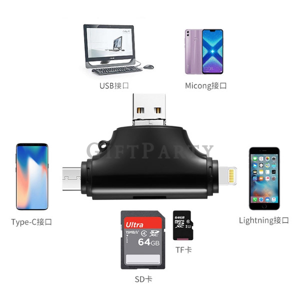 4-in-1 Card Reader Mobile,多功能四合一讀卡機手機SD-内存卡USB32