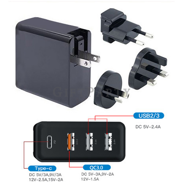 PD快充插頭,PD Fast Charging Adapter,國際通用插頭｜Universal Travel Plug  三孔快充設計,禮品,客製化禮品,贈品,客製贈品,快充轉換插頭,Triple-