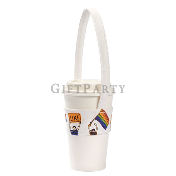 禮品,贈品,飲料提袋,帆布飲料提袋,文創禮品,文創贈品,環保飲料袋,外帶飲料提袋,-窄版染白帆布飲料杯提袋