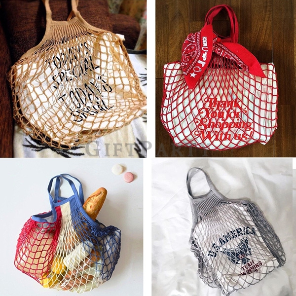 ECO Bags Fruit Shopping String Grocery Shopper Tote Mesh Woven Net Bag,Cotton Fruit Produce Mesh Bag