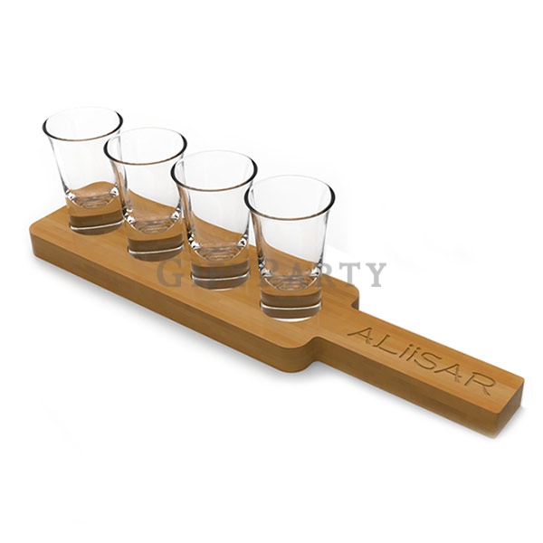shot glass with wooden holder,無鉛玻璃shot杯木拖組