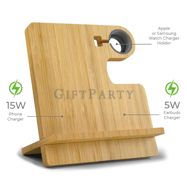 客製化禮品,新款贈品,商務禮品,員工禮品,LNRO M三合一竹製無線充電座4