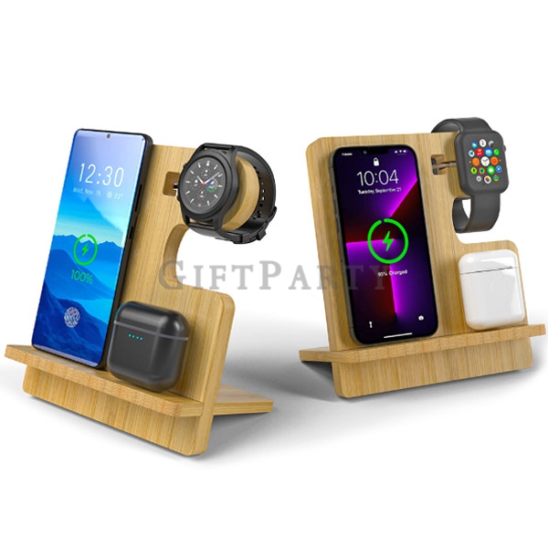 3in1 Bamboo Wireless Charging Stand,三合一竹製無線充電座3