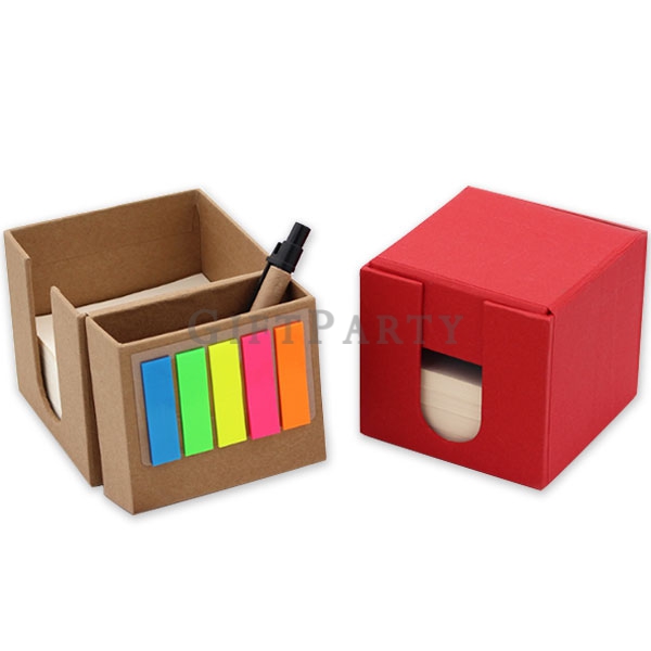 Kraft Paper Sticky Note Box with Side Flip and Pen,牛皮便簽盒側翻帶筆