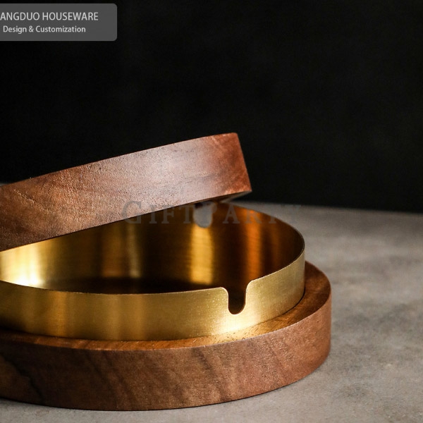 Wooden gold-plated stainless steel ashtray,木質鍍金不鏽鋼菸灰缸