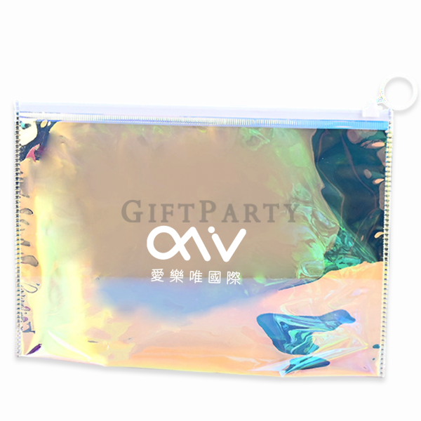化妝包、雷射PVC、企業贈品、客製拉鍊袋、PVC收納袋cosmetic bag, holographic pouch, PVC zipper bag, custom gift bag, logo ma