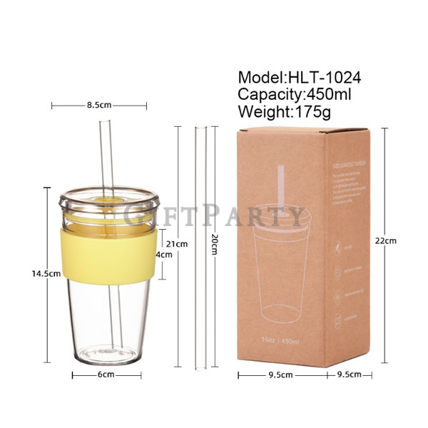 Tritan透明吸管杯450ml帶防滑杯套,百貨公司週年慶禮品,